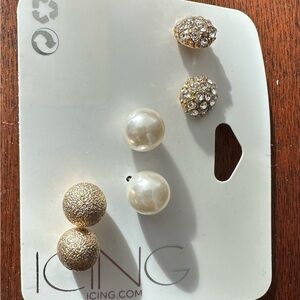 Icing Gold and White Stud Earrings